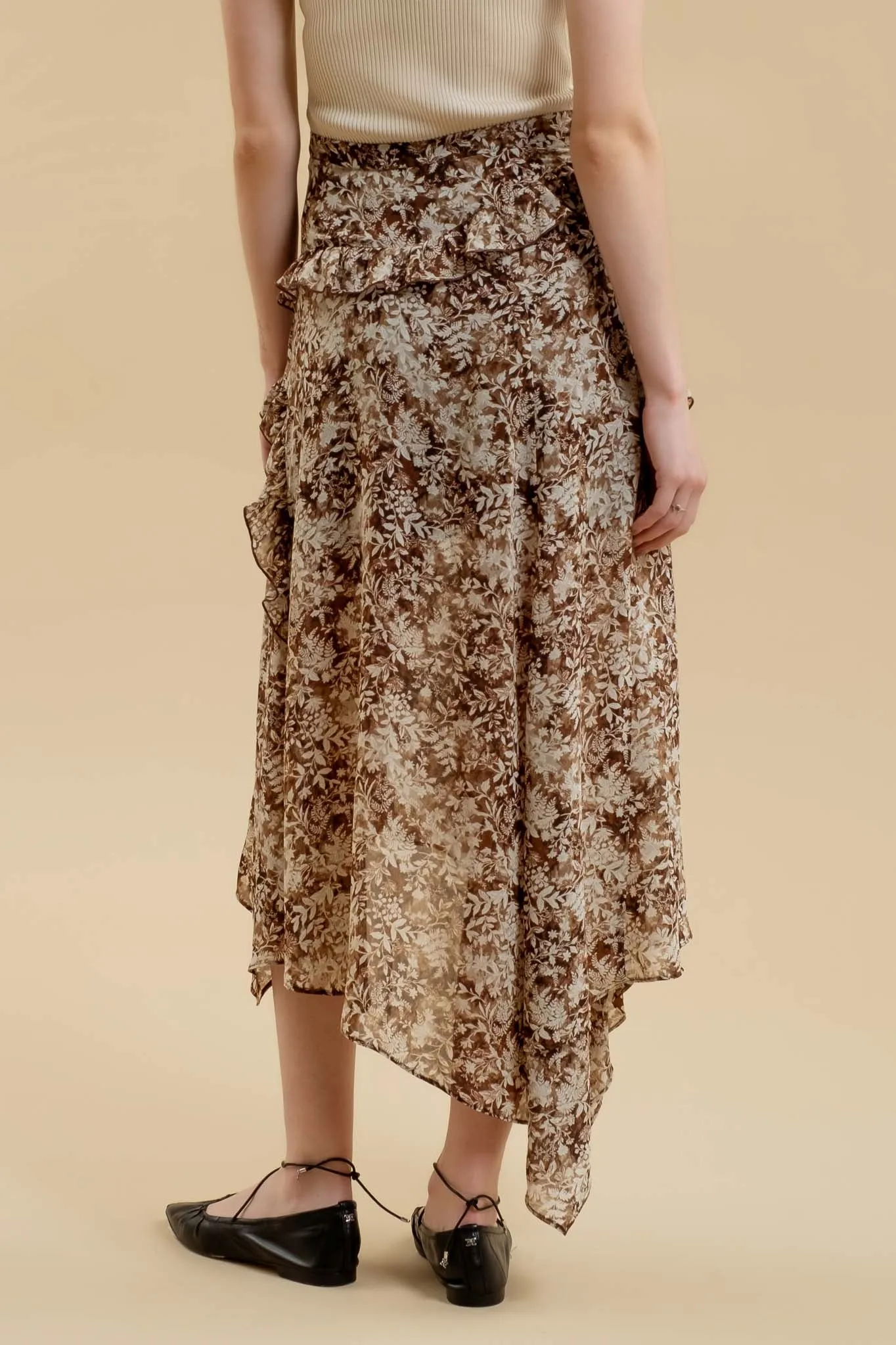 FLORAL RUFFLED SPLIT THIGH HANDKERCHIEF MIDI SKIRT sold by Blu Pepper product image thumbnail 5