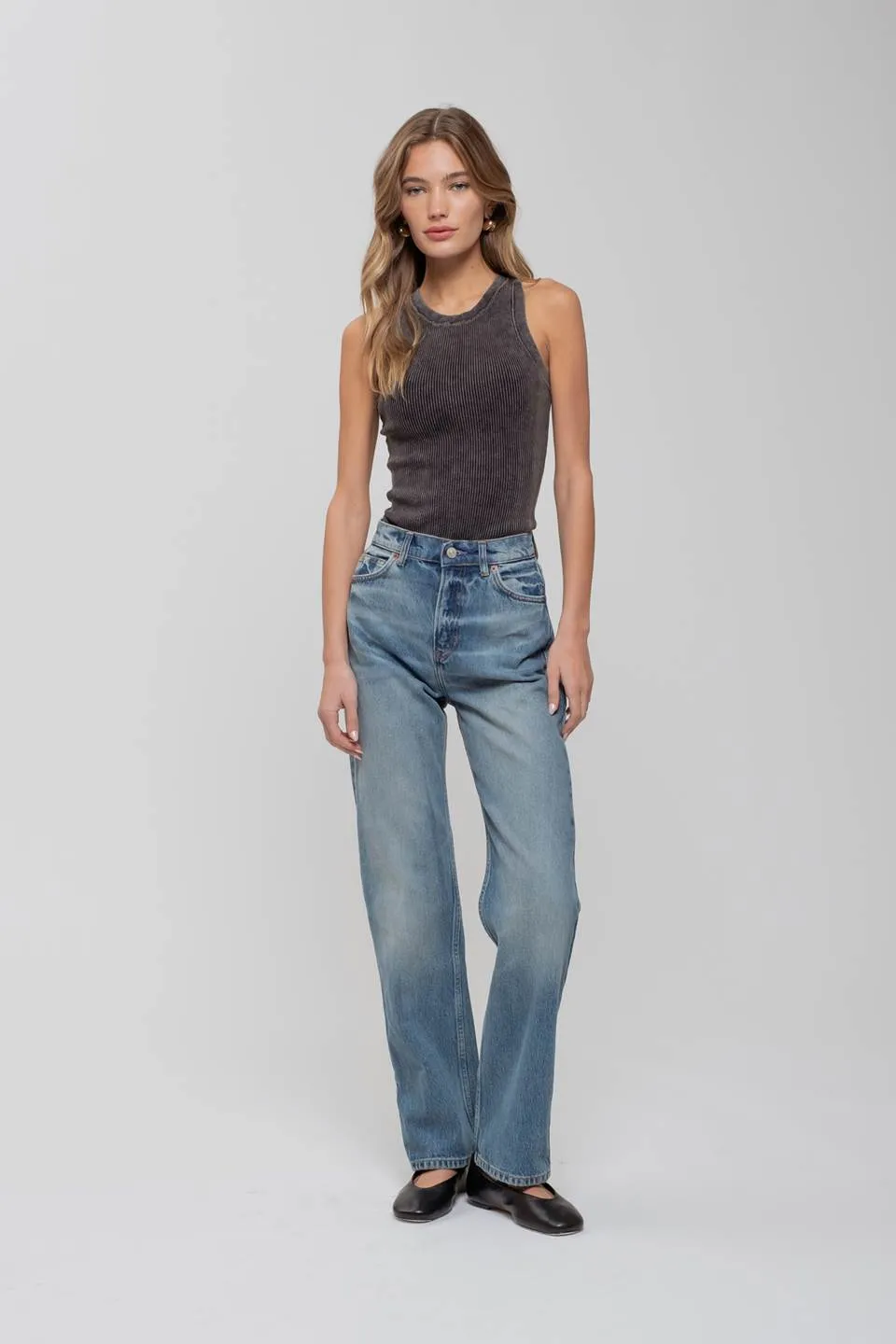 WASHED ROUND NECK SWEATER KNIT TANK TOP sold by Blu Pepper product image thumbnail 5