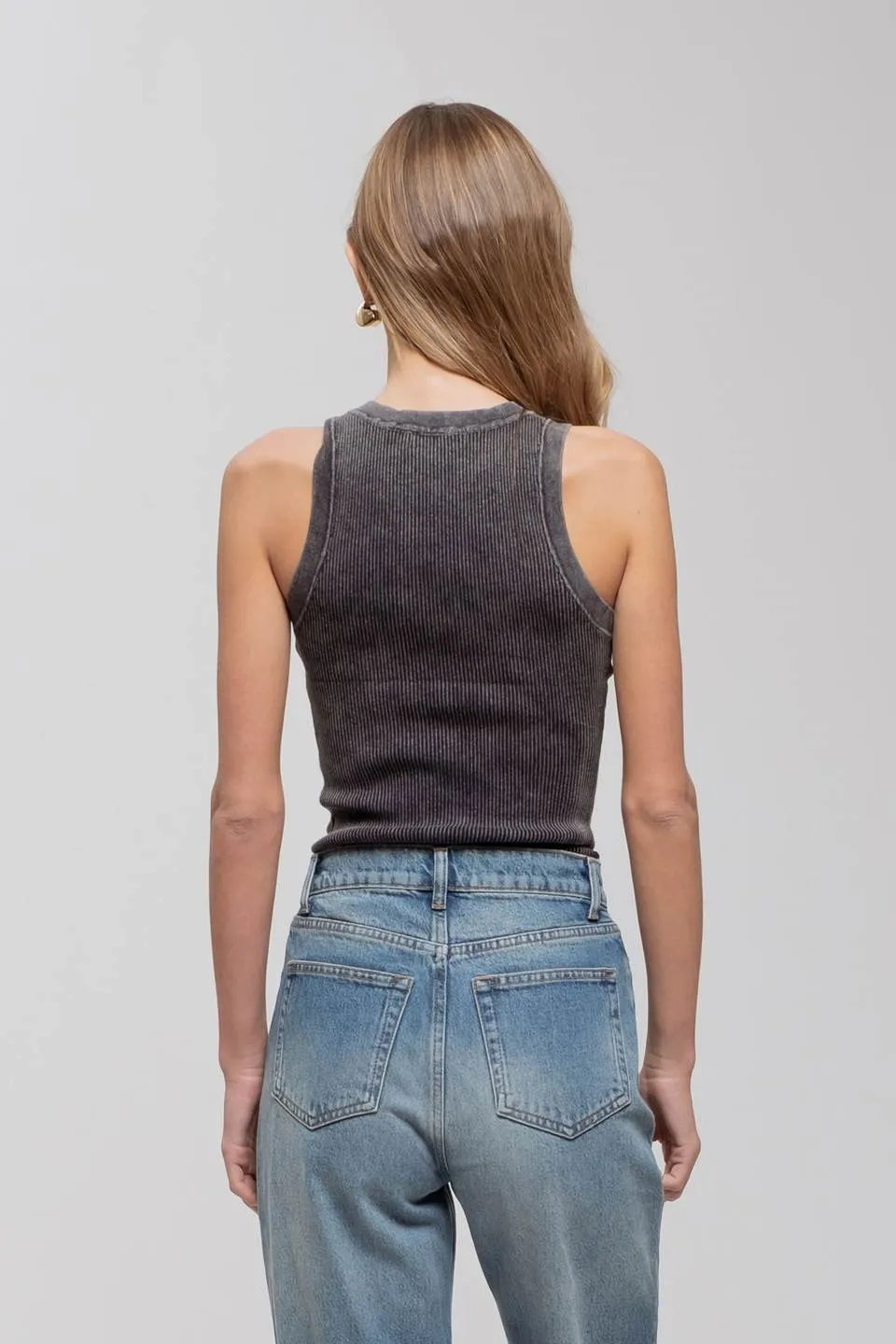 WASHED ROUND NECK SWEATER KNIT TANK TOP sold by Blu Pepper product image thumbnail 2