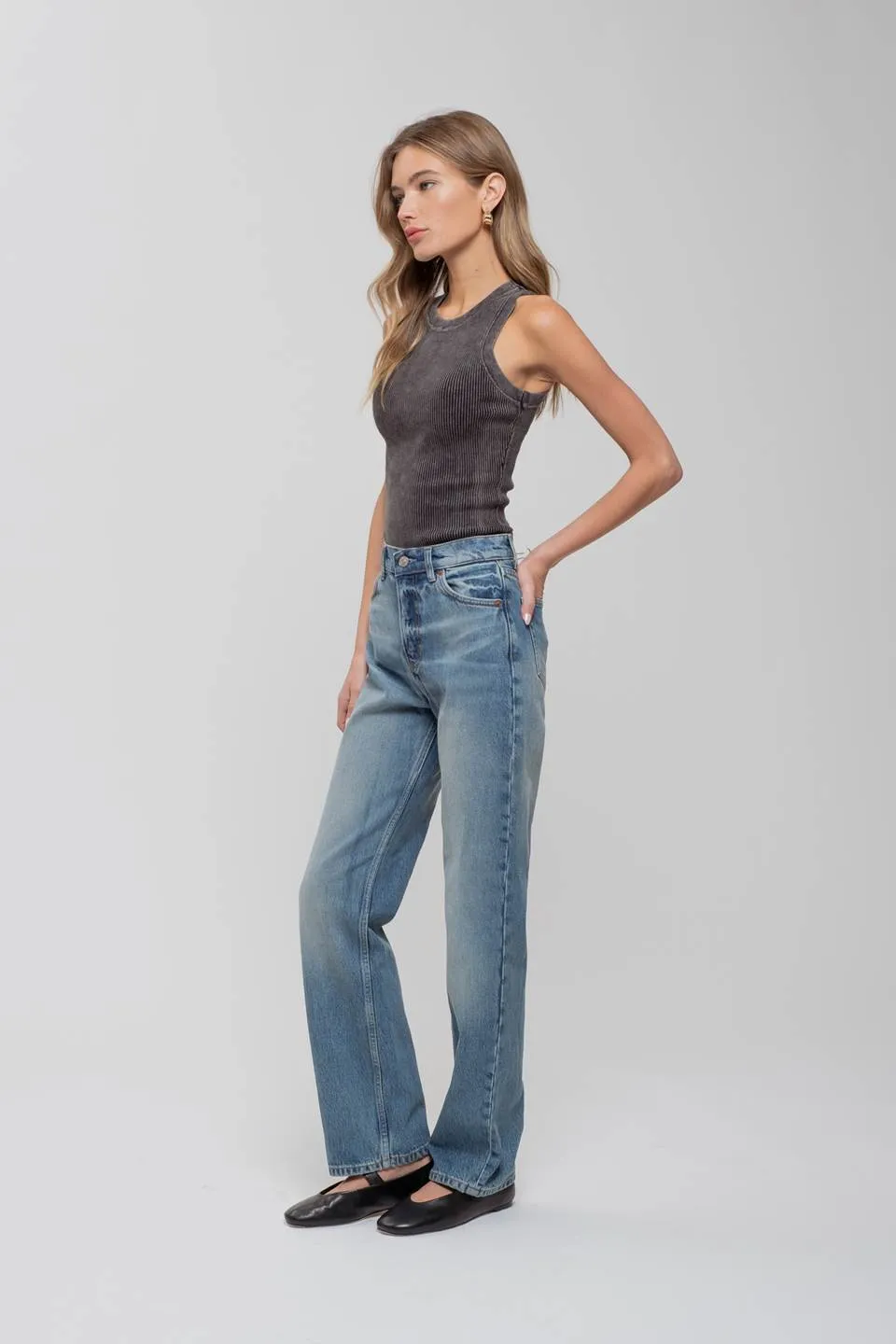 WASHED ROUND NECK SWEATER KNIT TANK TOP sold by Blu Pepper product image thumbnail 3