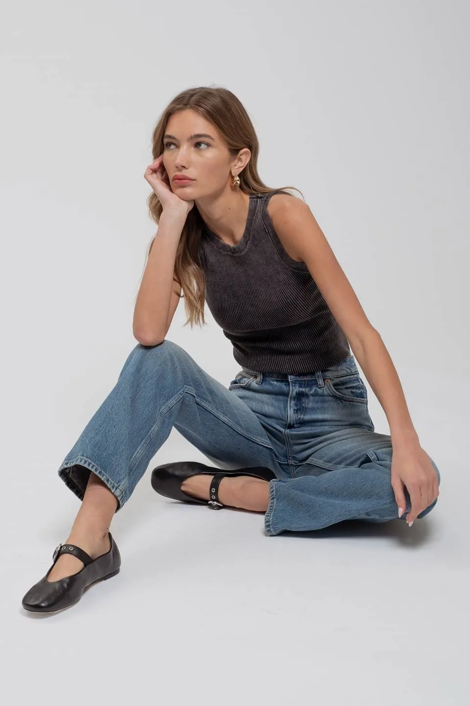 WASHED ROUND NECK SWEATER KNIT TANK TOP sold by Blu Pepper