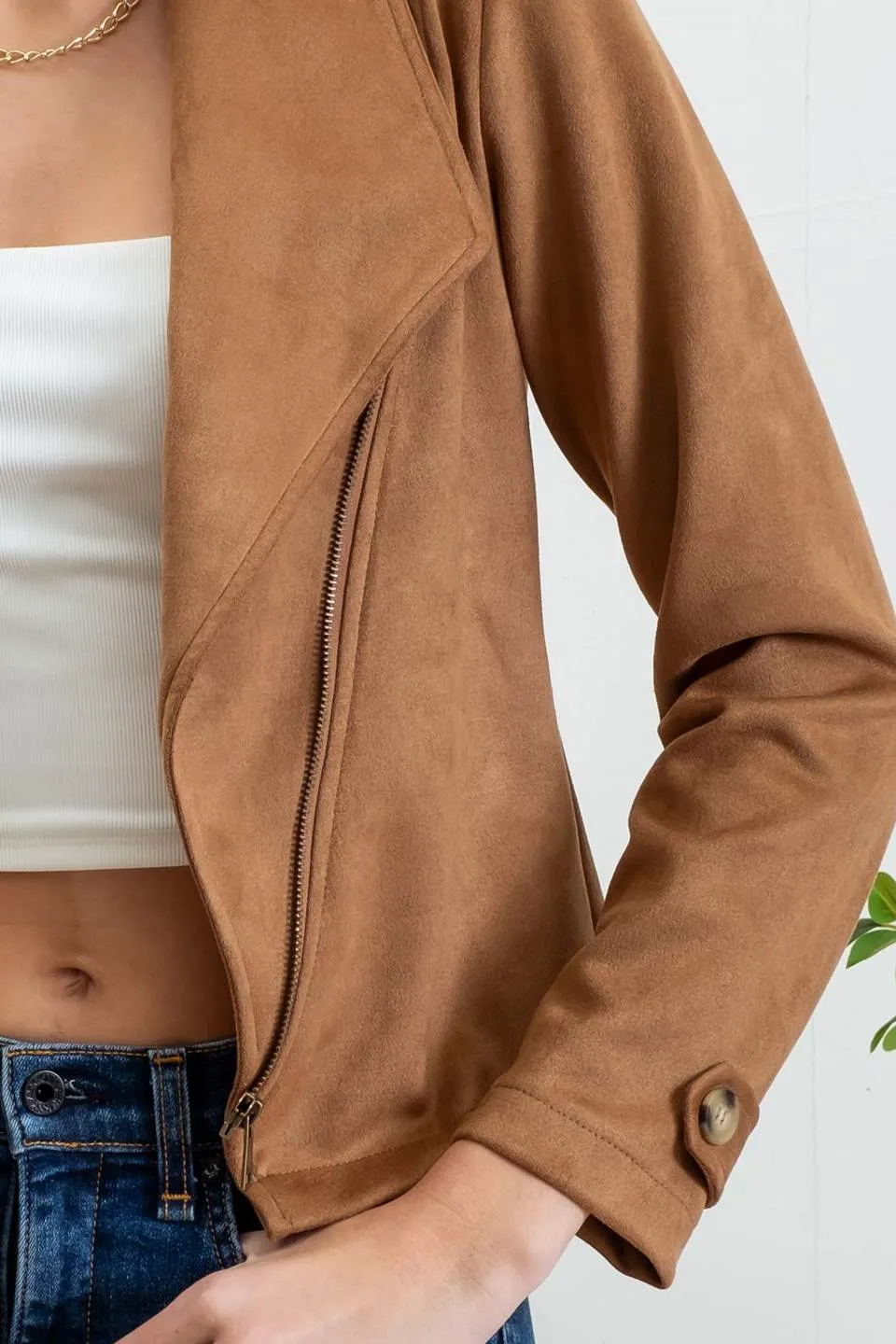 FAUX SUEDE ZIP UP MOTO JACKET sold by Blu Pepper product image thumbnail 4