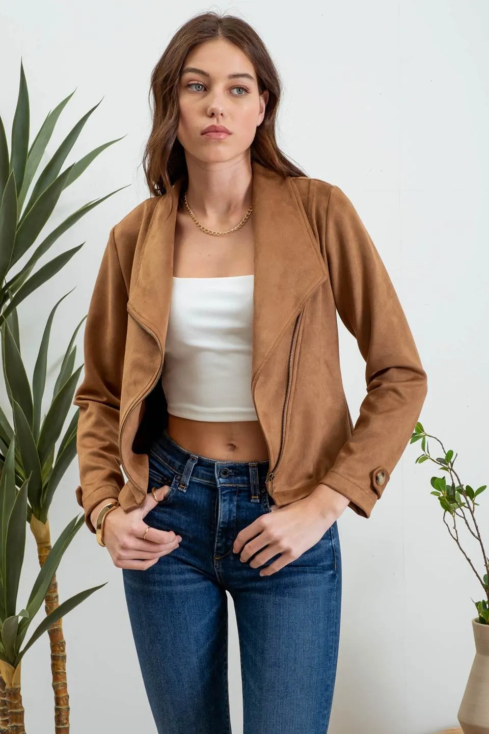 FAUX SUEDE ZIP UP MOTO JACKET sold by Blu Pepper product image thumbnail 5