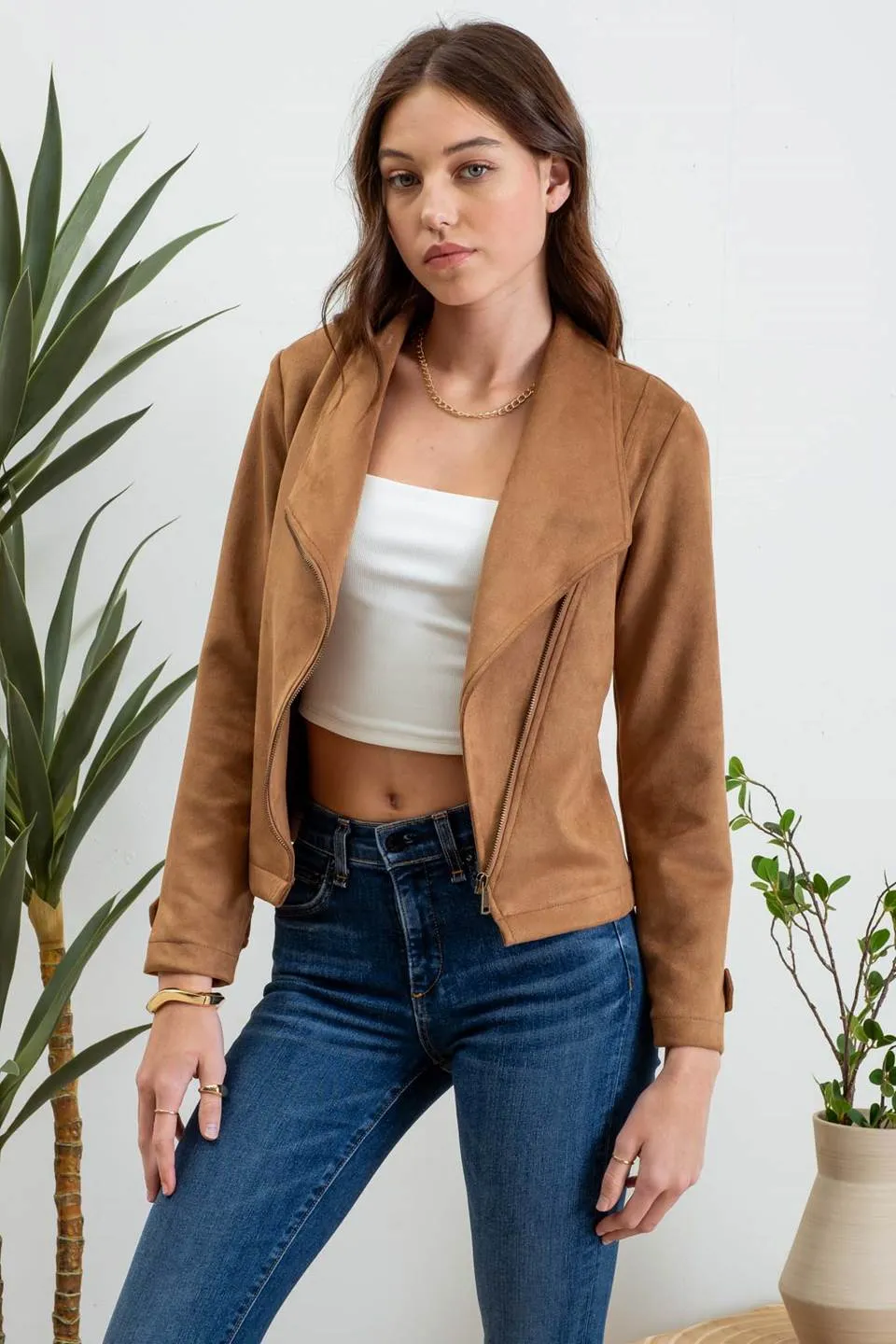 FAUX SUEDE ZIP UP MOTO JACKET sold by Blu Pepper product image thumbnail 3