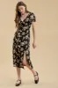 FLORAL V NECK SHORT SLEEVE SPLIT THIGH MIDI DRESS sold by Blu Pepper