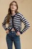 STRIPE CREW NECK KNIT CARDIGAN sold by Blu Pepper