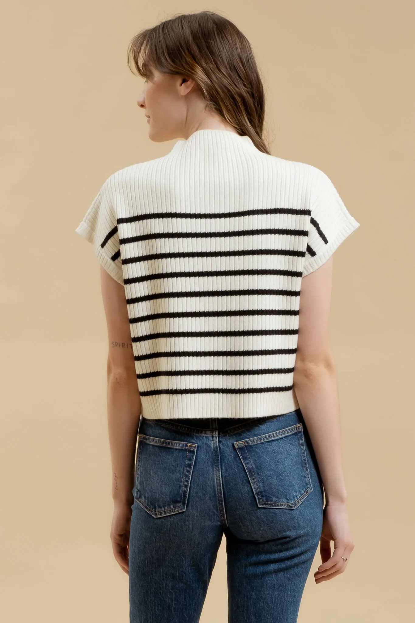 STRIPE FUNNEL NECK DROP SHOULDER SWEATER KNIT TOP sold by Blu Pepper product image thumbnail 2