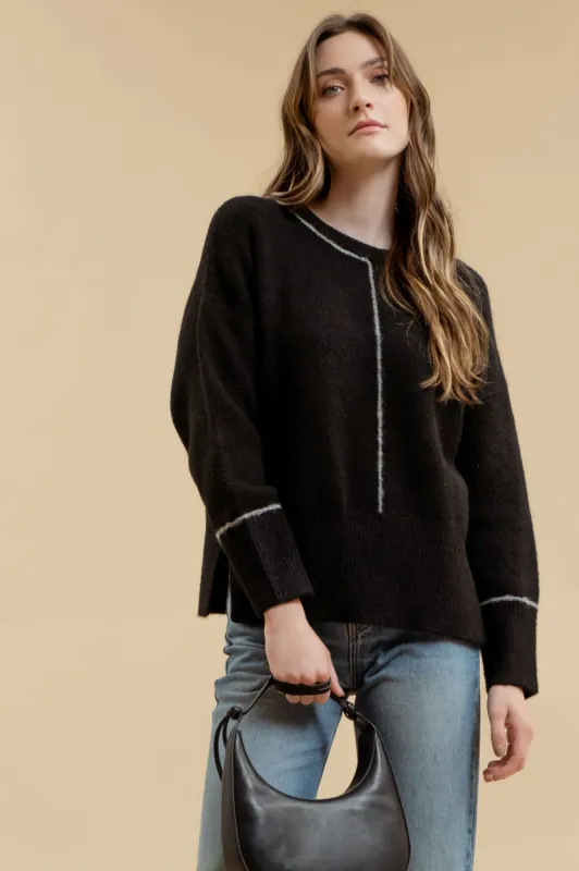 CONTRAST LINE PULLOVER CREWNECK SWEATER sold by Blu Pepper