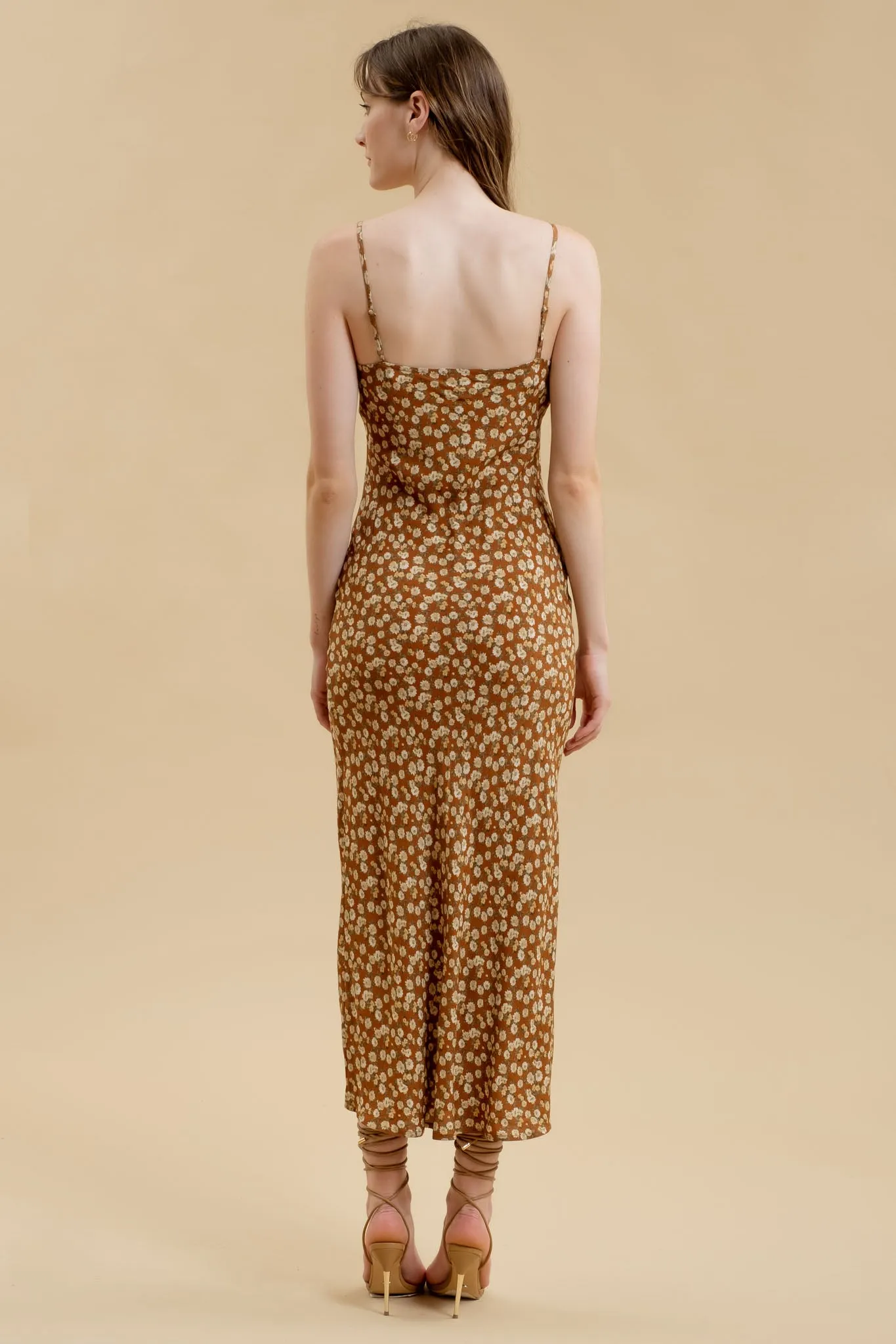 FLORAL LACE TRIM SPLIT THIGH SLIP MAXI DRESS sold by Blu Pepper product image thumbnail 2