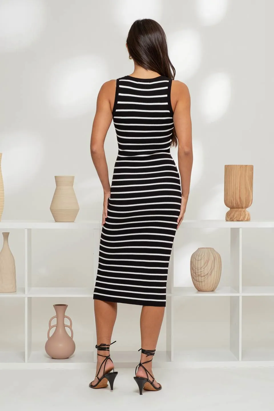 STRIPE SLEEVELESS HENLEY KNIT MIDI DRESS sold by Blu Pepper product image thumbnail 2