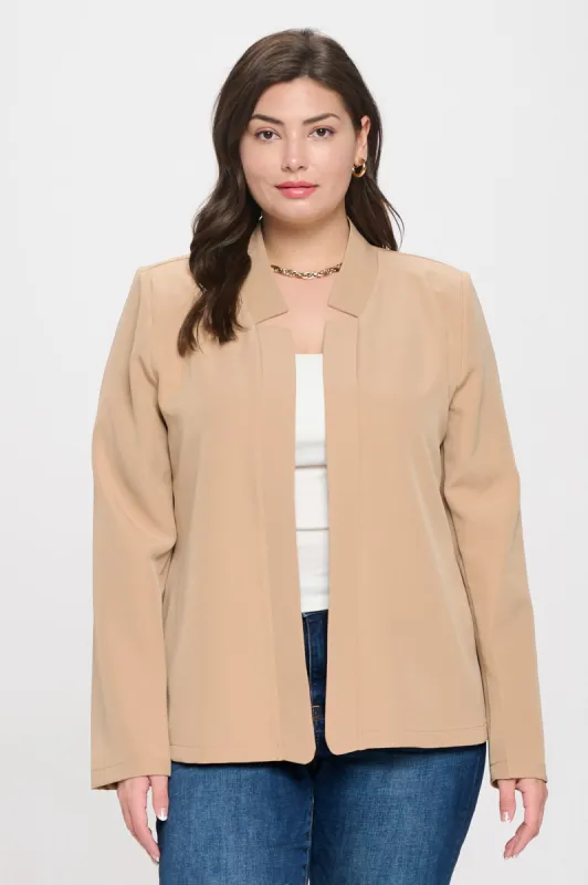 PLUS NOTCH COLLAR LONG SLEEVE BLAZER sold by Blu Pepper