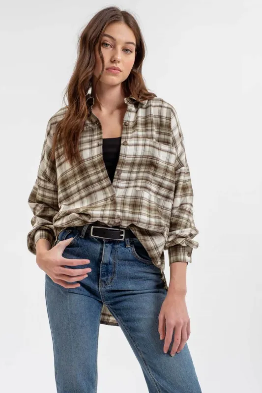 COLLARED LONG SLEEVE BUTTON DOWN PLAID SHIRT sold by Blu Pepper