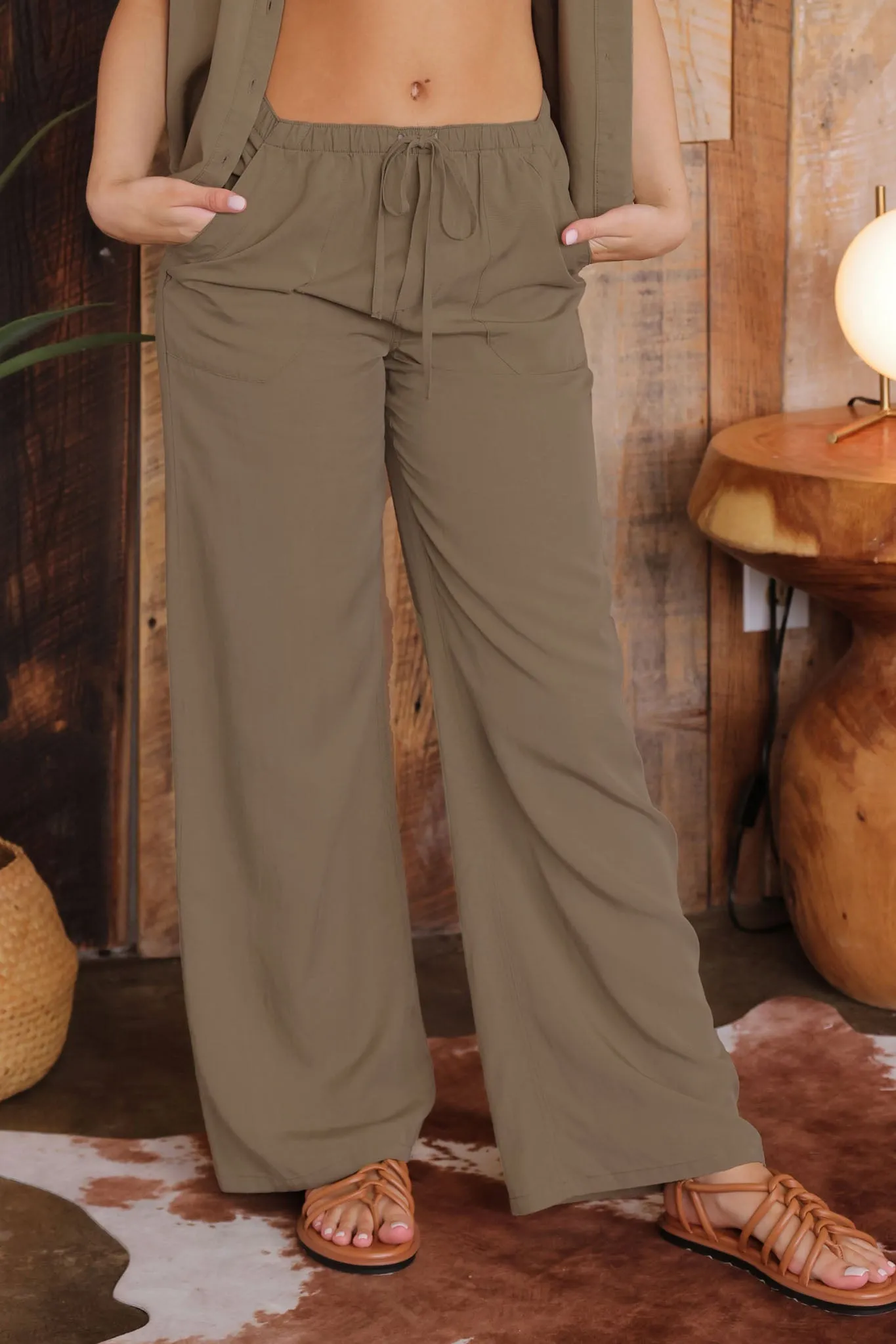 HIGH WAIST WIDE LEG DRAWSTRING PANTS sold by Blu Pepper