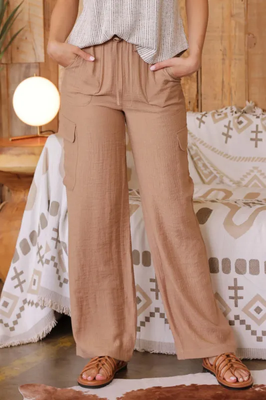 WIDE LEG DRAWSTRING CARGO PANTS made by Blu Pepper