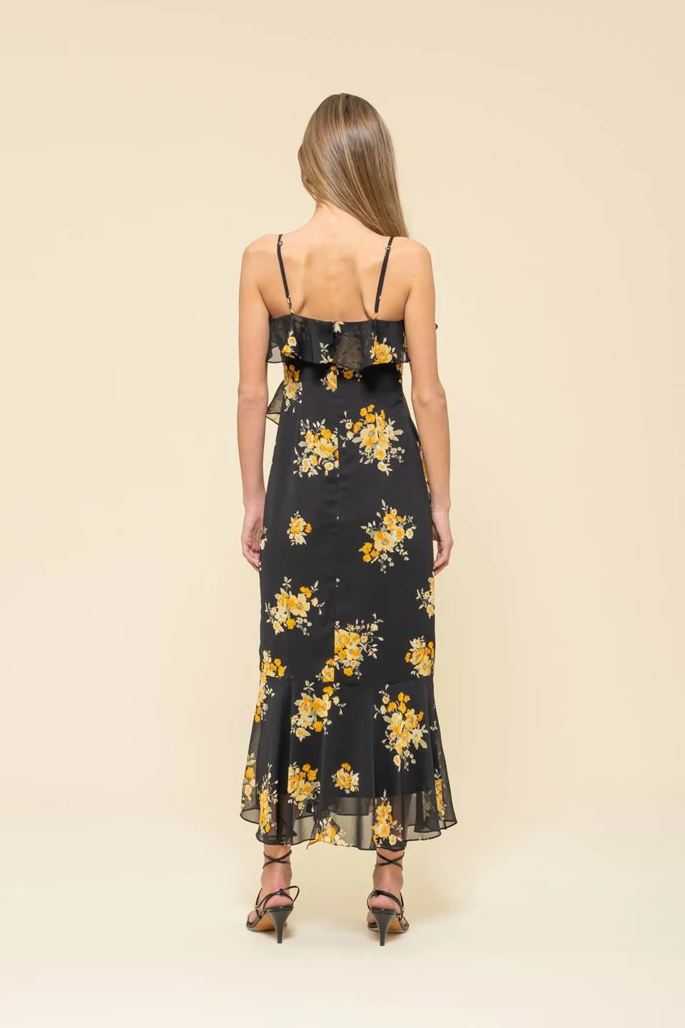 FLORAL PRINT RUFFLE WRAP SLEEVELESS MIDI DRESS sold by Blu Pepper product image thumbnail 2
