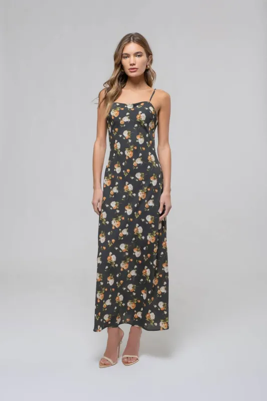 FLORAL SWEETHEART NECK CAMI MIDI DRESS sold by Blu Pepper