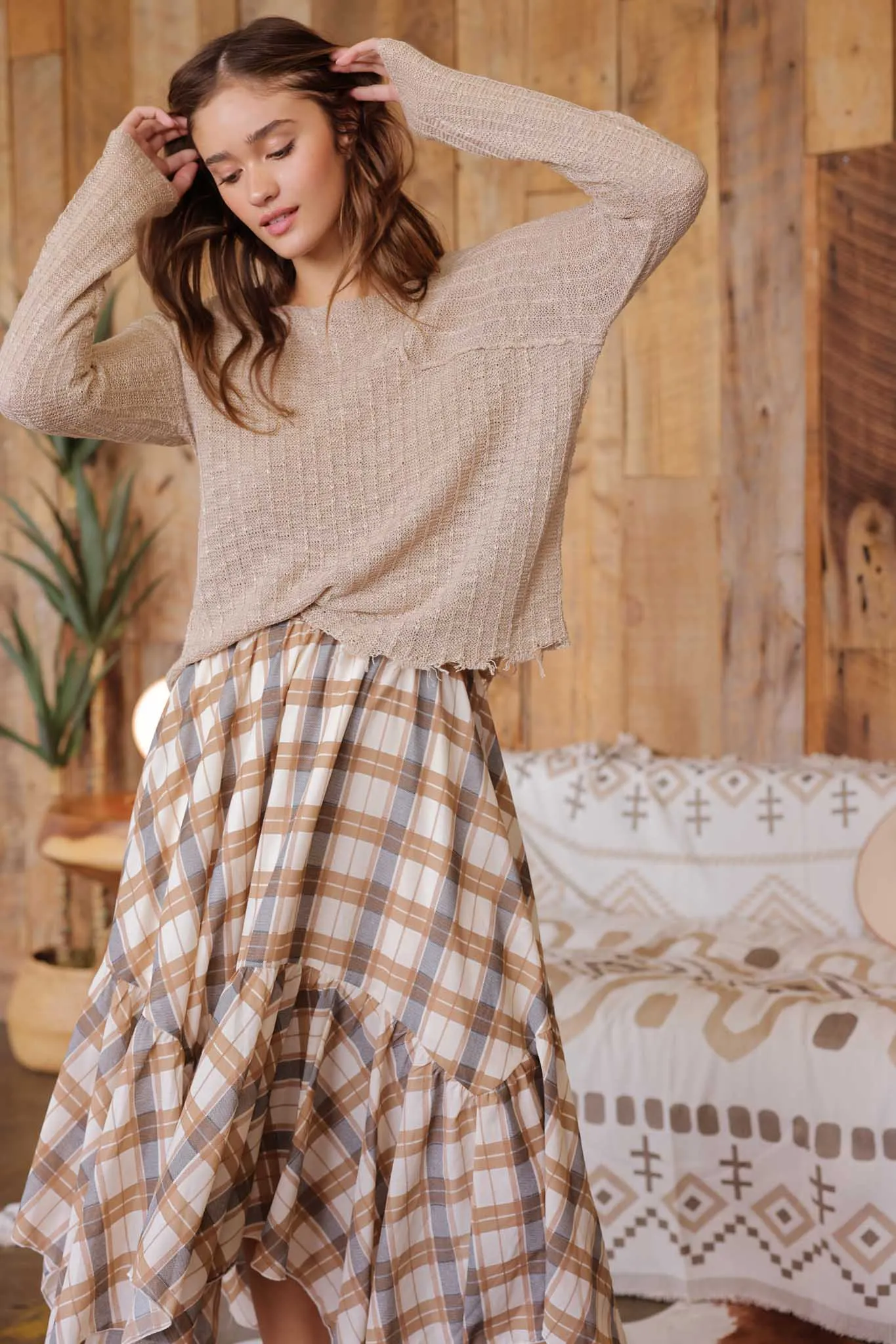 DISTRESSED PATCHWORK PULLOVER KNIT SWEATER sold by Blu Pepper