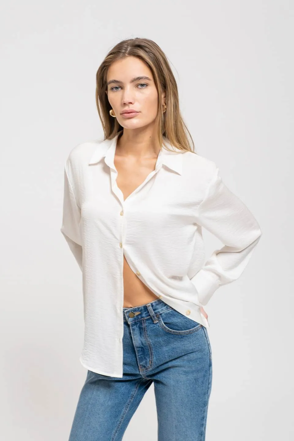 TEXTURED SATIN LONG SLEEVE BUTTON DOWN SHIRT sold by Blu Pepper product image thumbnail 4
