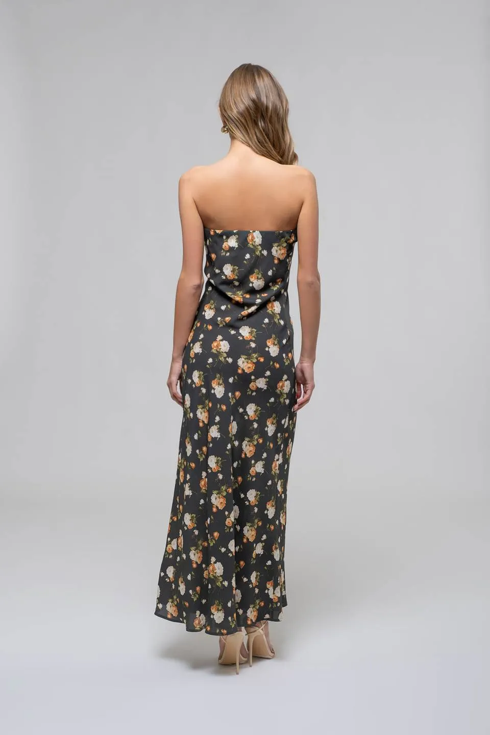 FLORAL STRAPLESS SATIN MIDI DRESS sold by Blu Pepper product image thumbnail 2