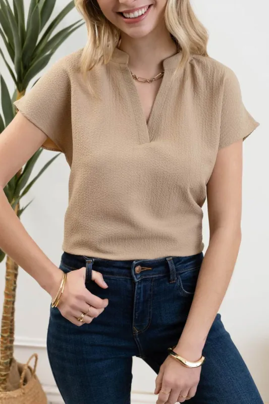 SPLIT NECK DROP SHOULDER LIGHTWEIGHT BLOUSE sold by Blu Pepper