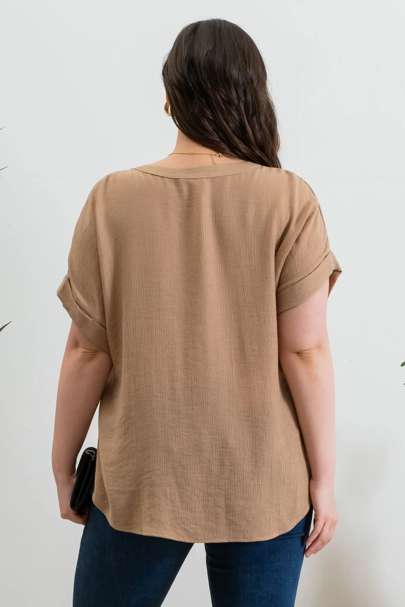 PLUS SPLIT NECK SHORT CUFF SLEEVE TOP sold by Blu Pepper product image thumbnail 2