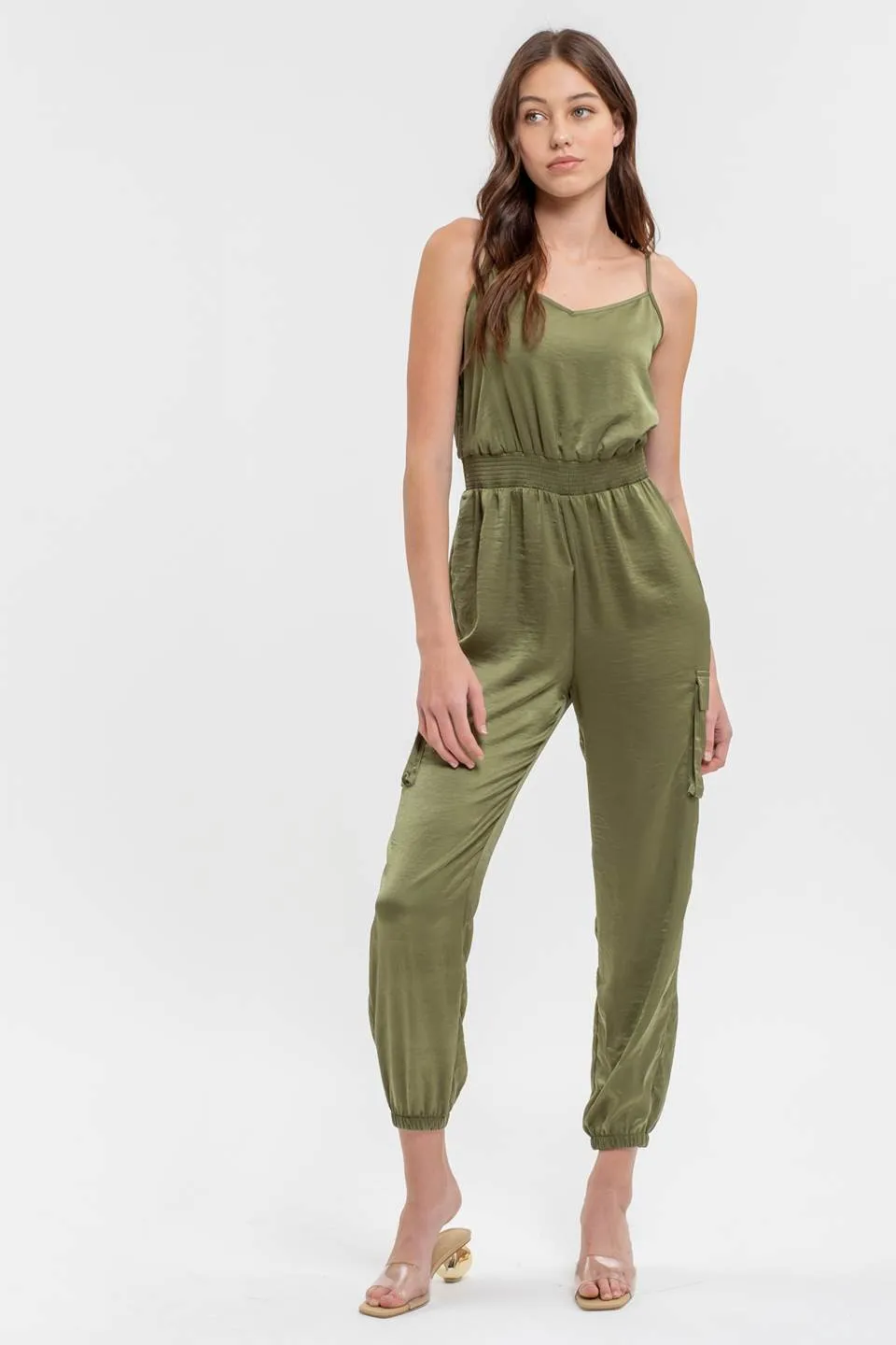 SLEEVELESS CARGO JUMPSUIT sold by Blu Pepper