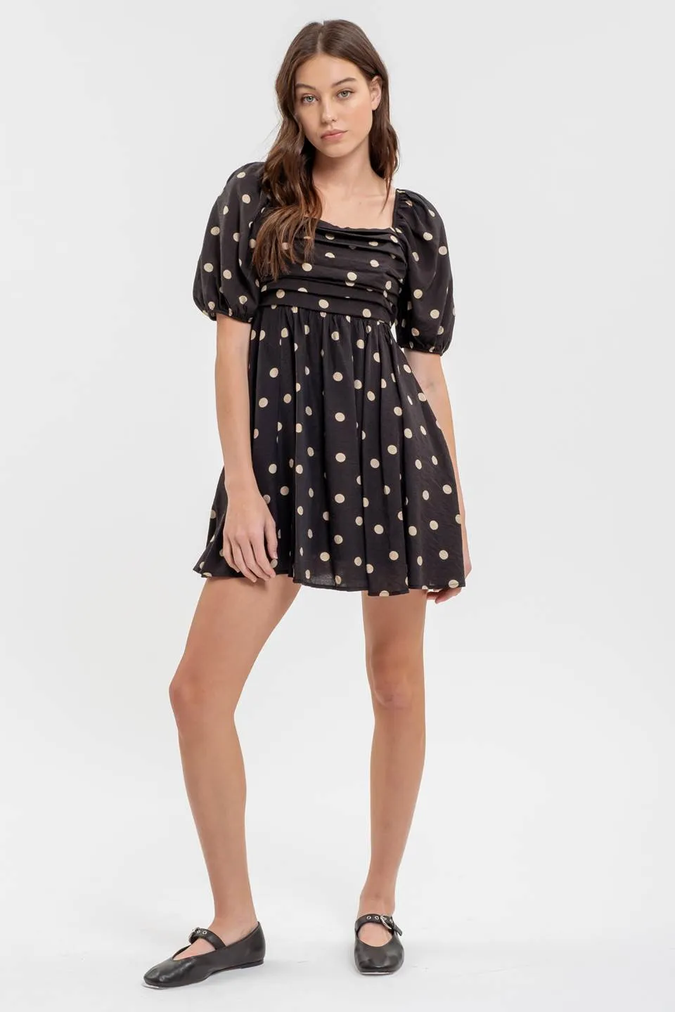 POLKA DOT BALLOON SLEEVE PLEATED MINI DRESS sold by Blu Pepper product image thumbnail 5