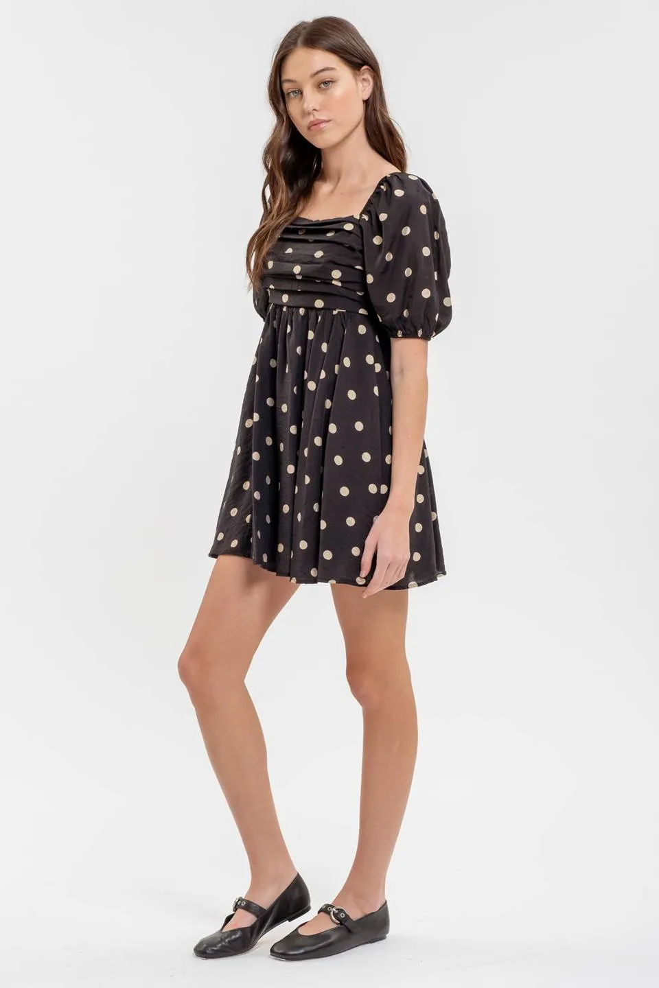POLKA DOT BALLOON SLEEVE PLEATED MINI DRESS sold by Blu Pepper product image thumbnail 3