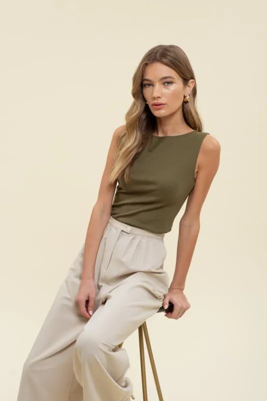 BOAT NECK SLEEVELESS KNIT TOP sold by Blu Pepper