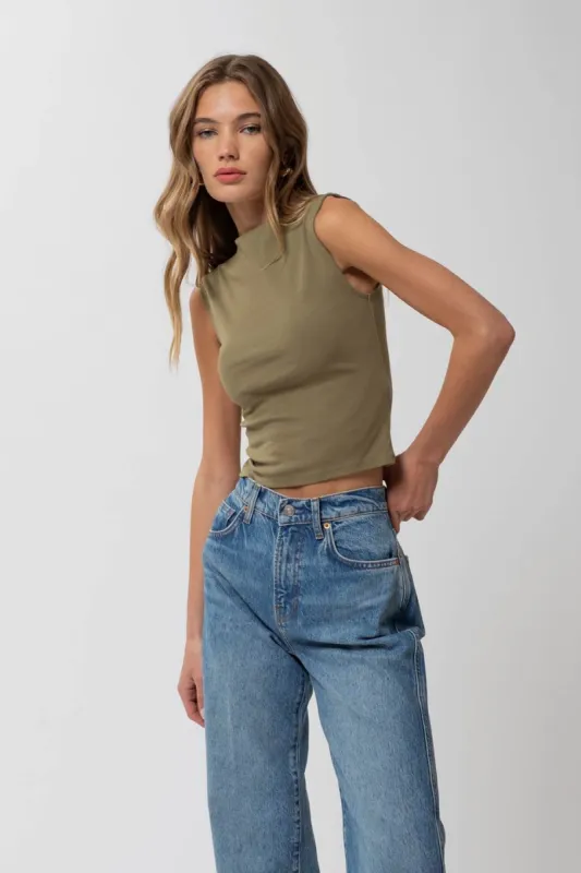 MOCK NECK SLEEVELESS CROPPED KNIT TOP sold by Blu Pepper