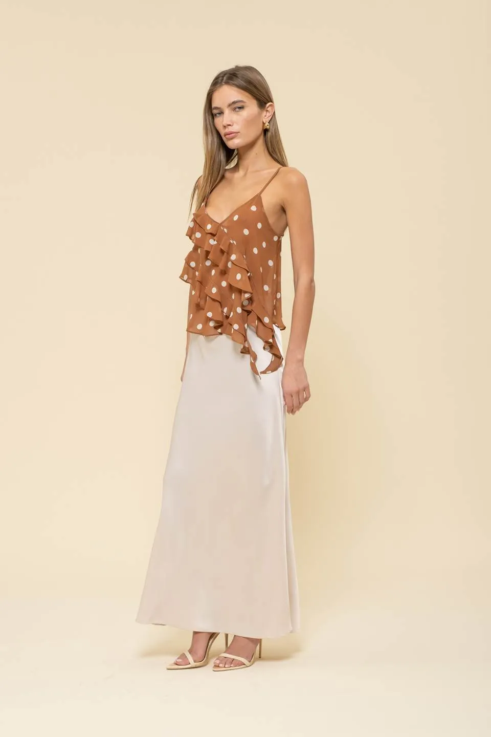 POLKA DOT SLEEVELESS V NECK RUFFLE WRAP BLOUSE sold by Blu Pepper product image thumbnail 3