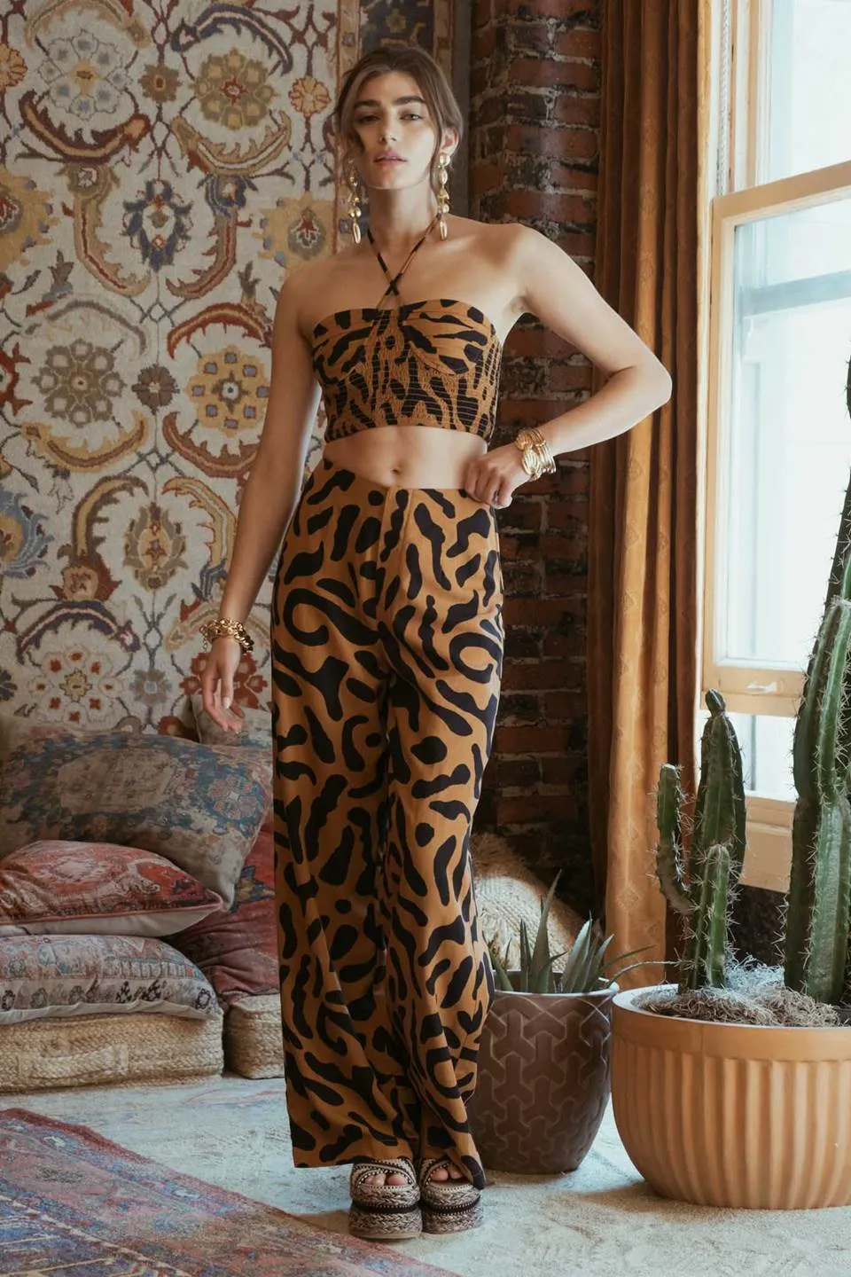 ANIMAL PRINT HALTER SMOCKED CROP TOP sold by Blu Pepper product image thumbnail 5