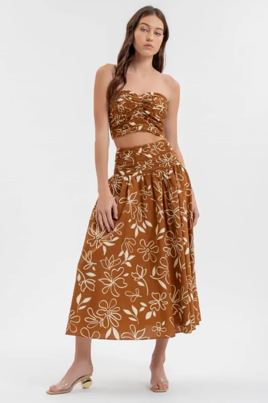 FLORAL SMOCKED WAIST POPLIN MIDI SKIRT sold by Blu Pepper