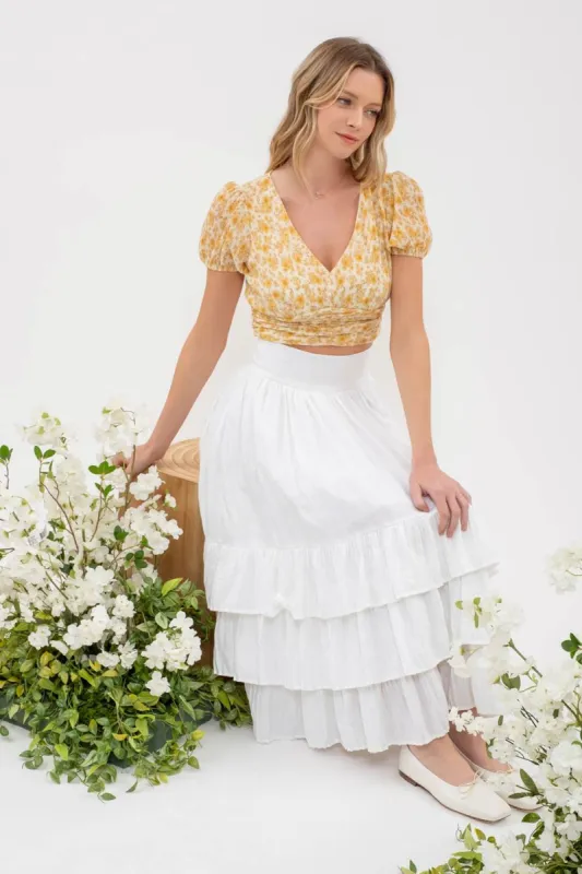 FLORAL PLISSE V NECK BACK TIE CROP TOP sold by Blu Pepper