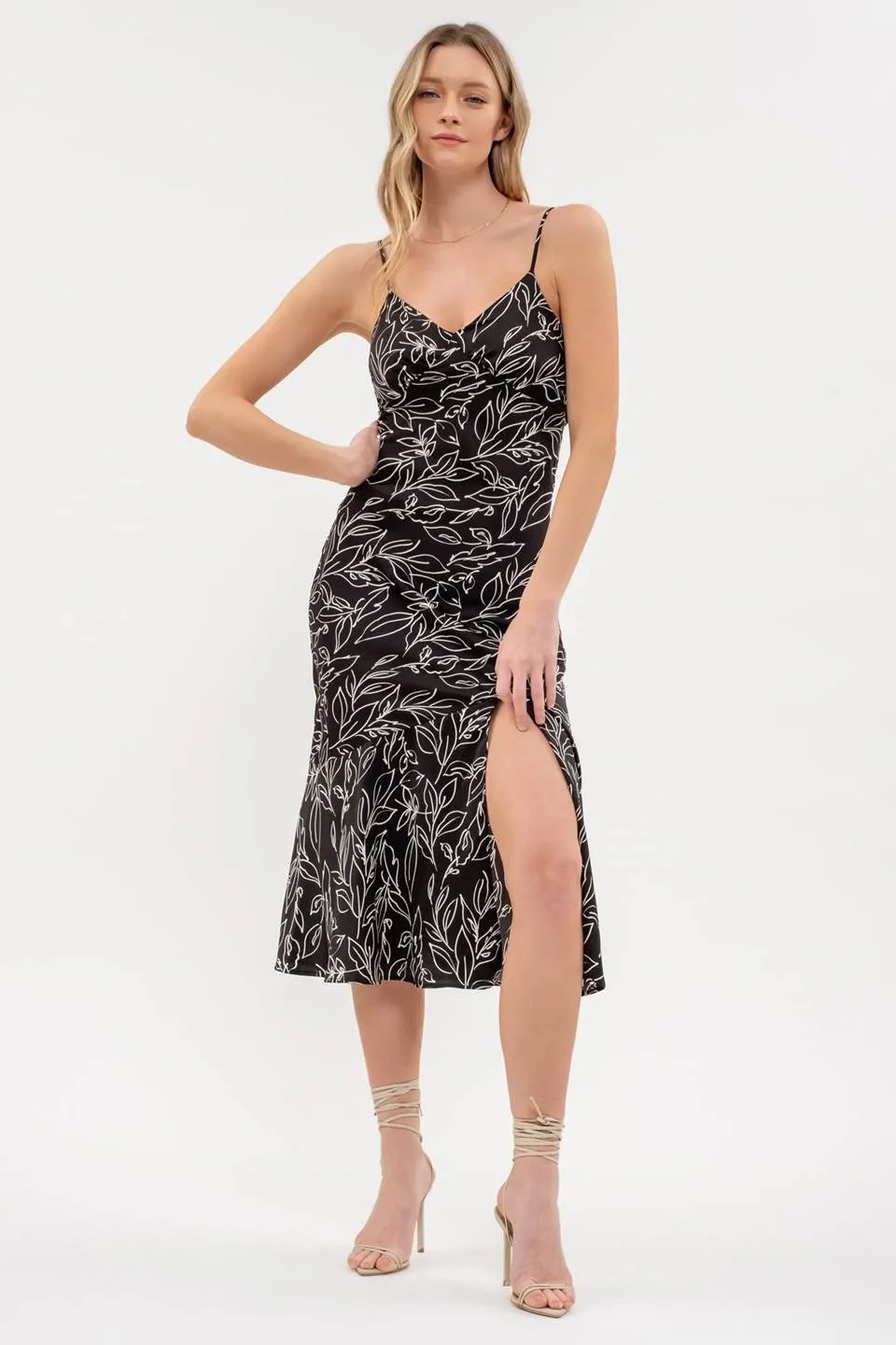 LEAF PRINT BACK TIE CAMI DRESS sold by Blu Pepper product image thumbnail 5