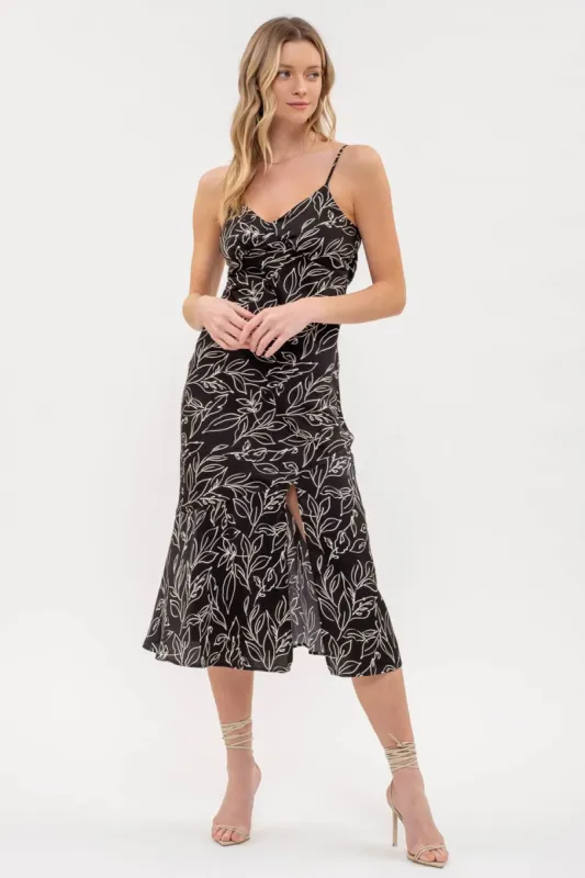 LEAF PRINT BACK TIE CAMI DRESS sold by Blu Pepper