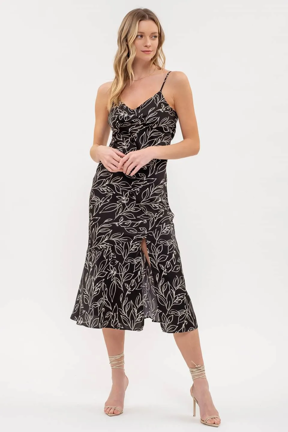 LEAF PRINT BACK TIE CAMI DRESS sold by Blu Pepper