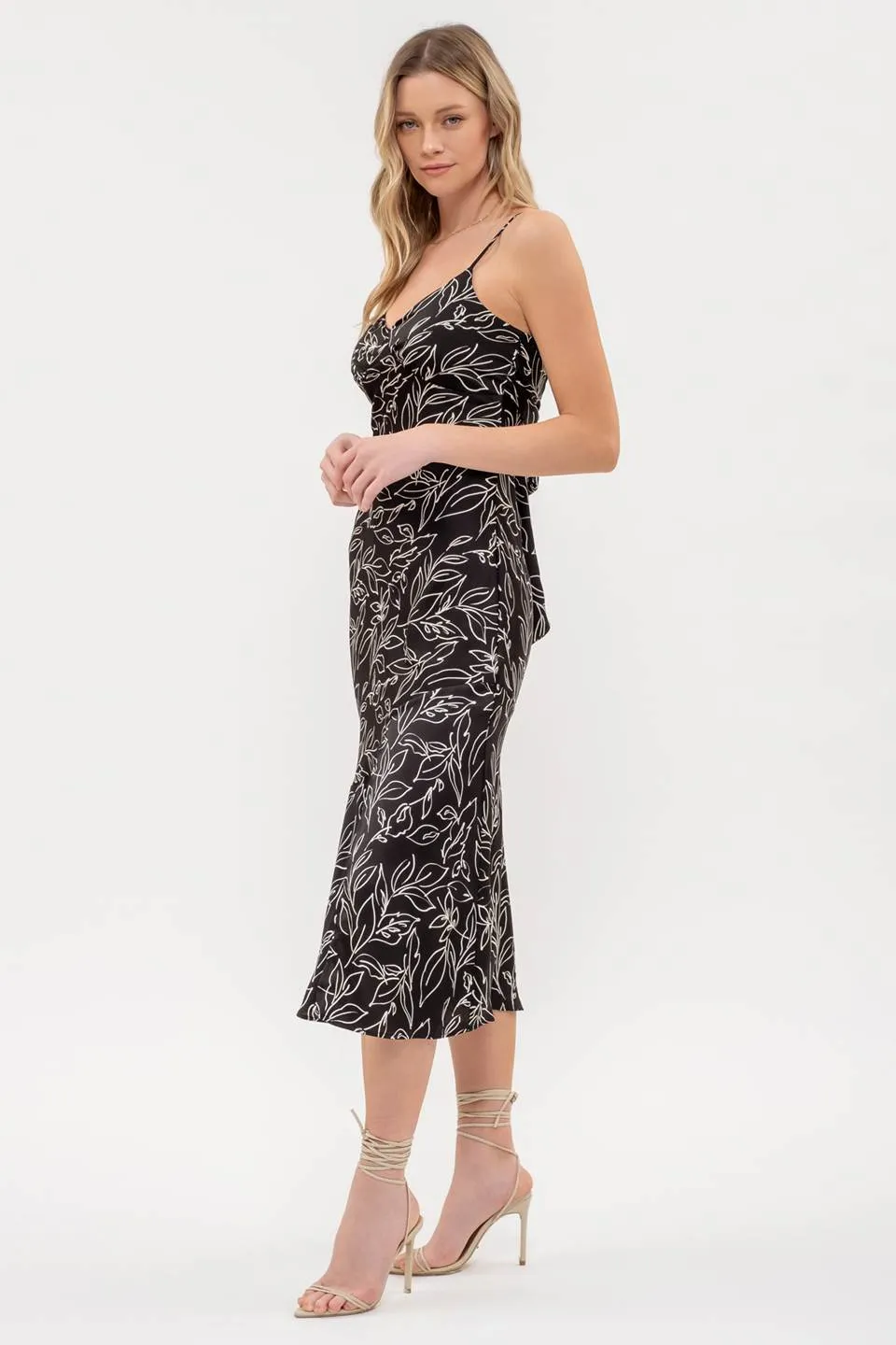 LEAF PRINT BACK TIE CAMI DRESS sold by Blu Pepper product image thumbnail 3