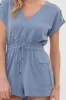 V NECK SHORT SLEEVE DRAWSTRING ROMPER sold by Blu Pepper