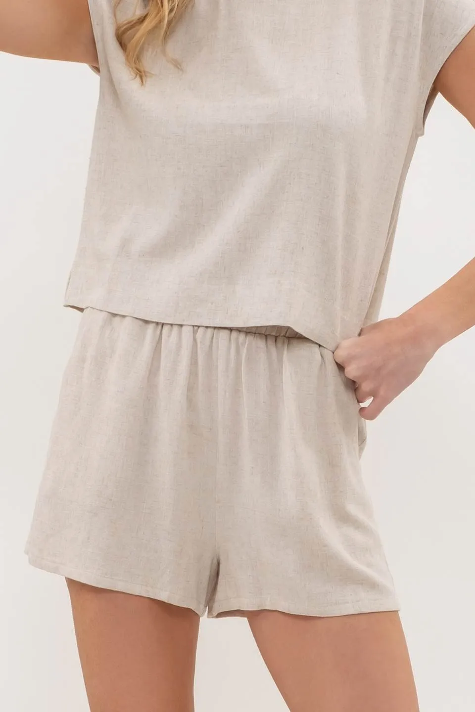 LINEN BLEND HIGH WAIST MINI SHORTS sold by Blu Pepper product image thumbnail 4