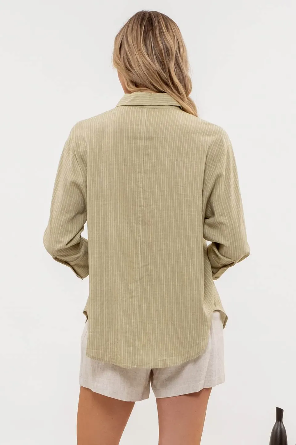 STRIPE COLLARED BUTTON DOWN TAB SLEEVE SHIRT sold by Blu Pepper product image thumbnail 2