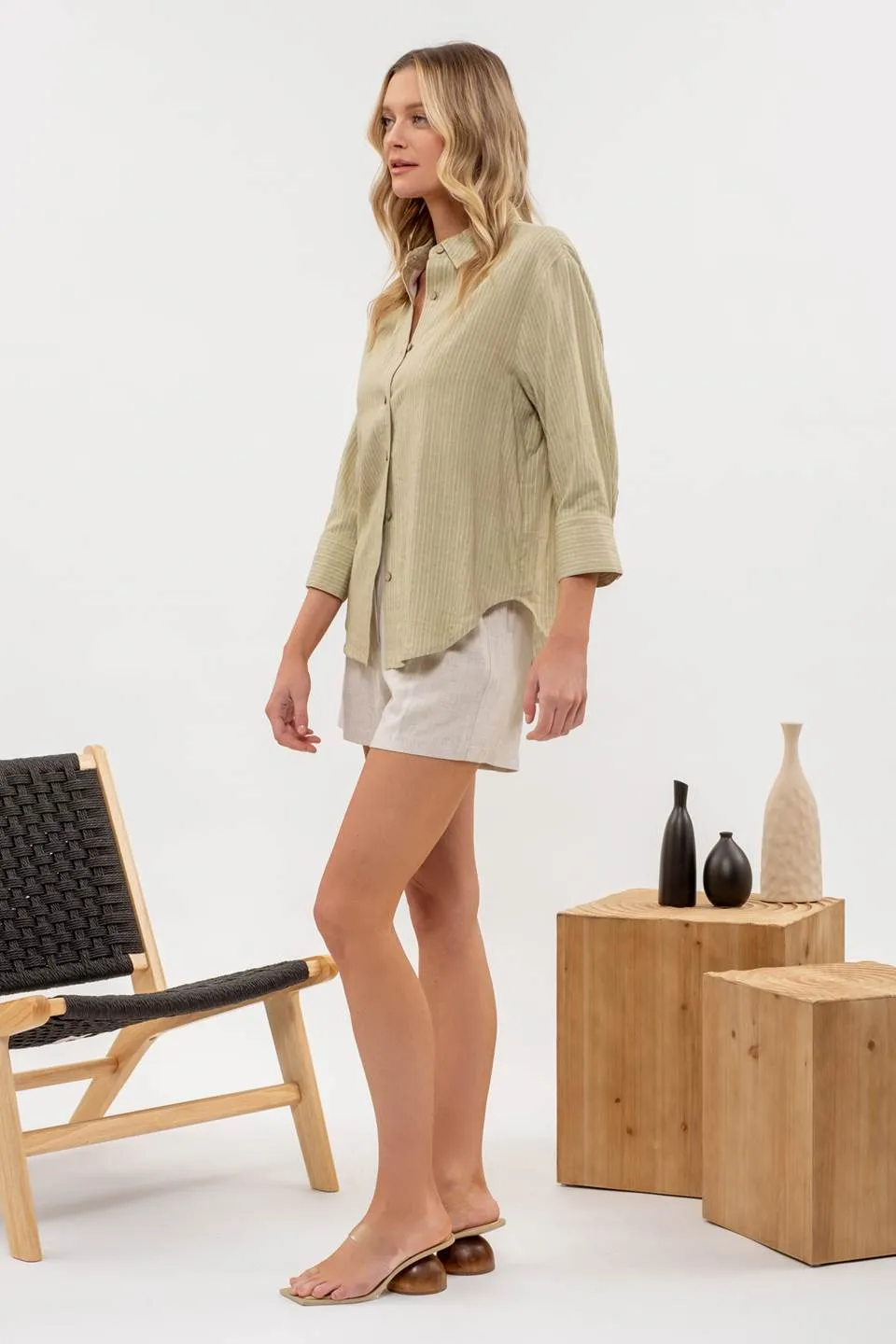 STRIPE COLLARED BUTTON DOWN TAB SLEEVE SHIRT sold by Blu Pepper product image thumbnail 3