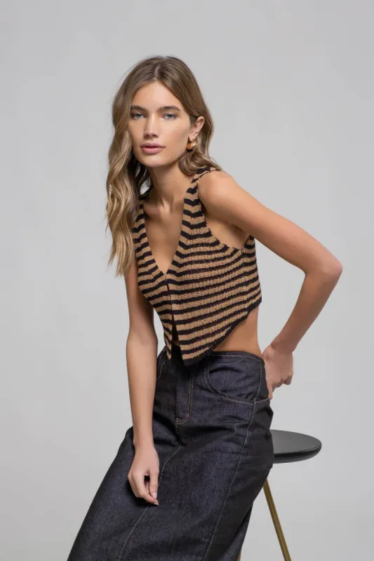 STRIPE V NECK FRONT HOOK SWEATER VEST sold by Blu Pepper