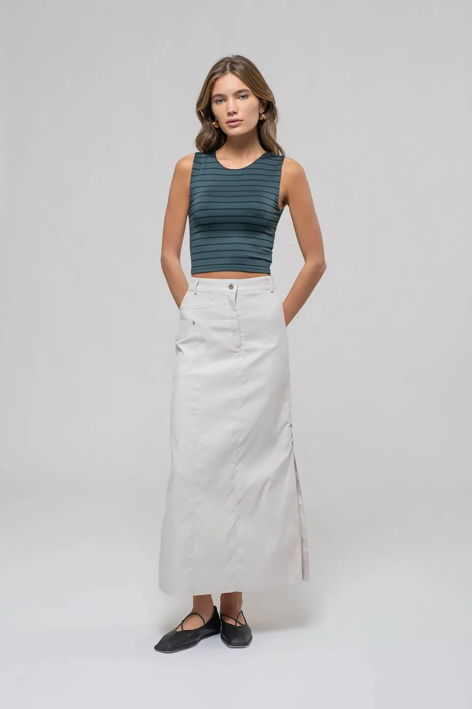 STRIPE ROUND NECK SLEEVELESS CROP TOP sold by Blu Pepper product image thumbnail 5