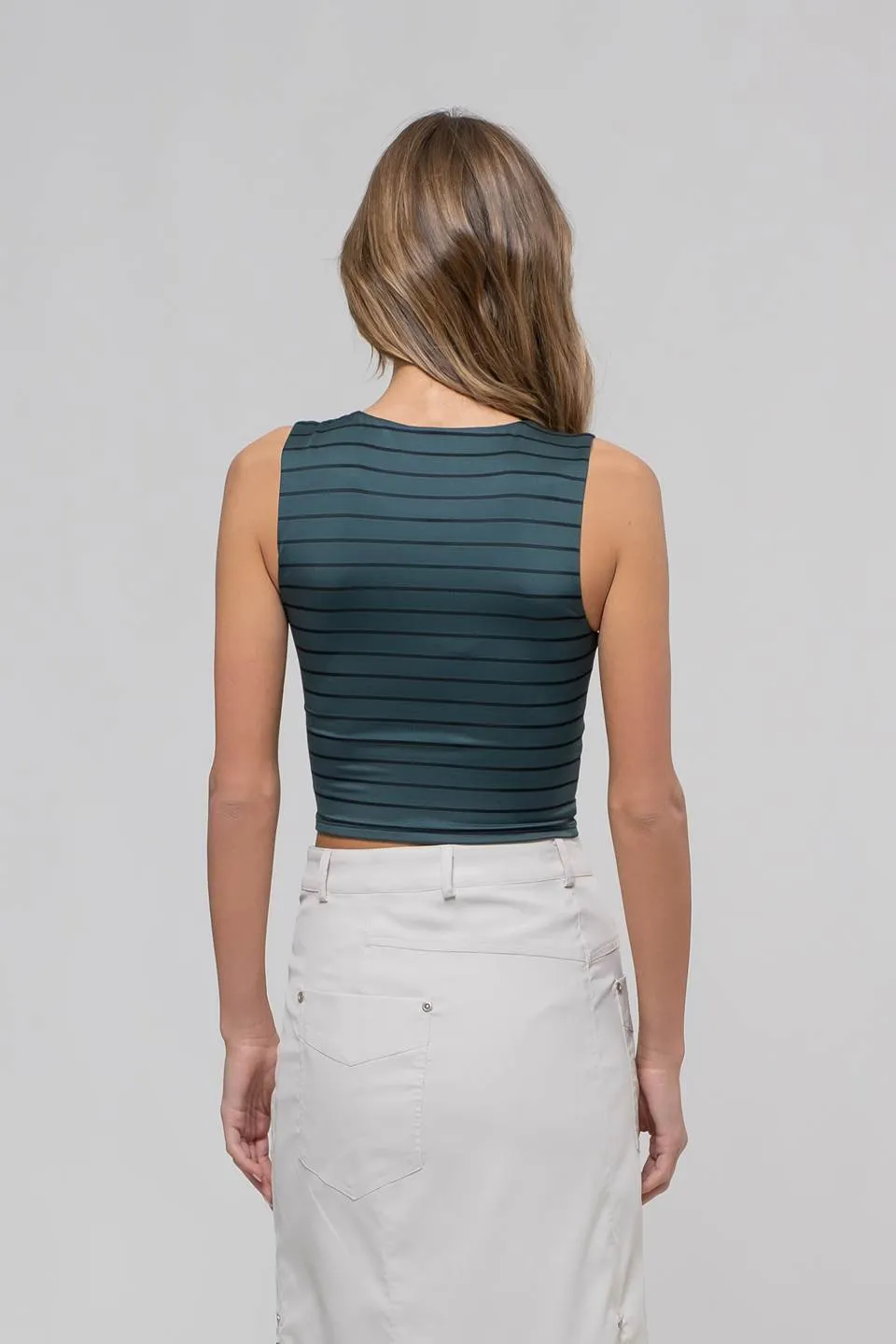 STRIPE ROUND NECK SLEEVELESS CROP TOP sold by Blu Pepper product image thumbnail 2