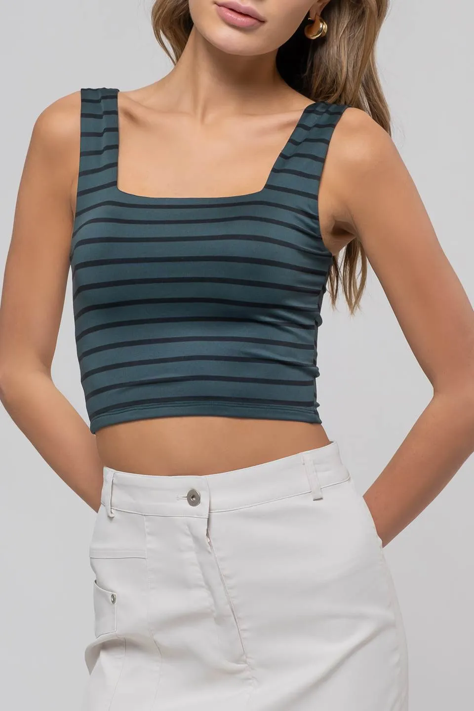 STRIPE SQUARE NECK SLEEVELESS KNIT CROP TOP sold by Blu Pepper product image thumbnail 4