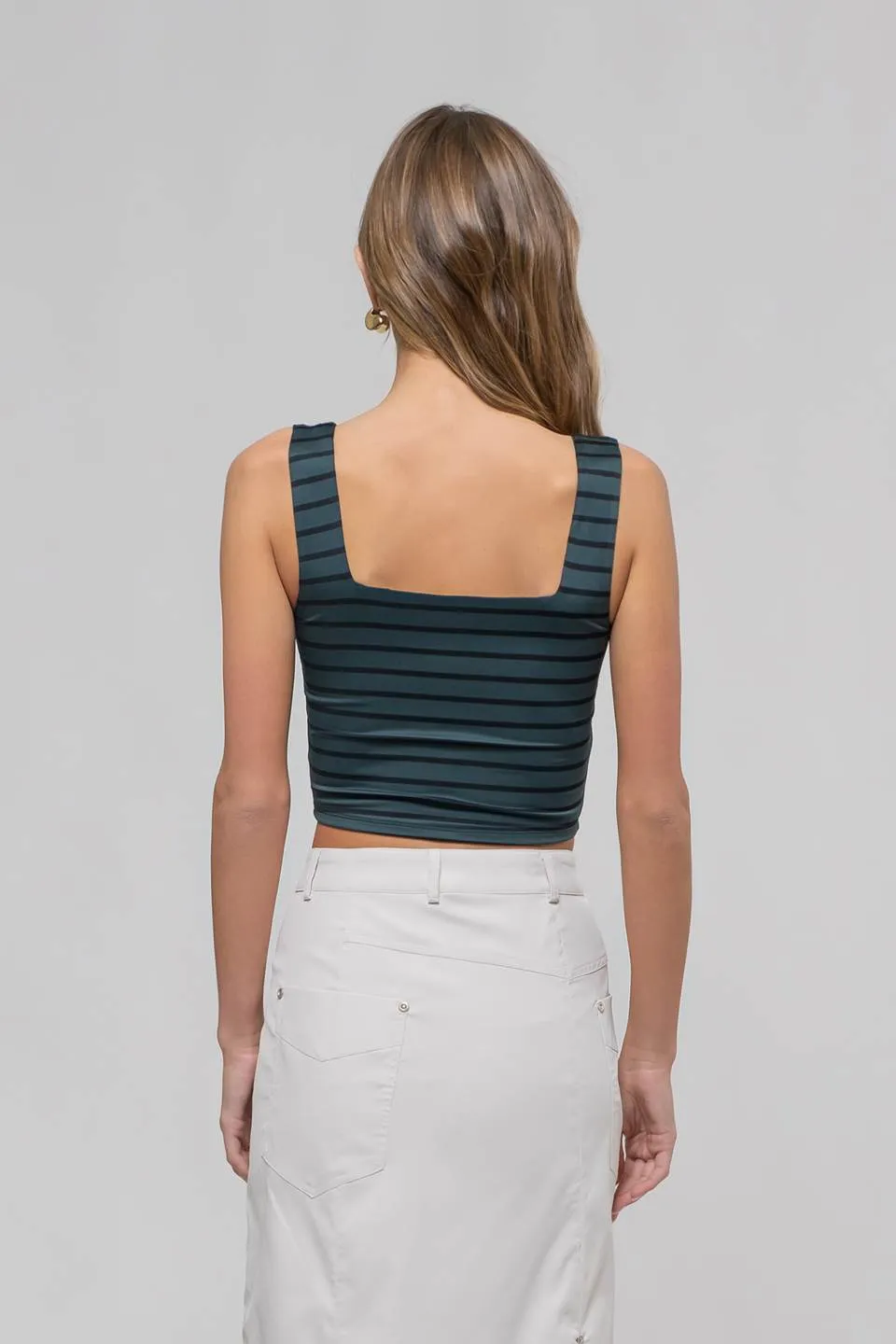 STRIPE SQUARE NECK SLEEVELESS KNIT CROP TOP sold by Blu Pepper product image thumbnail 2