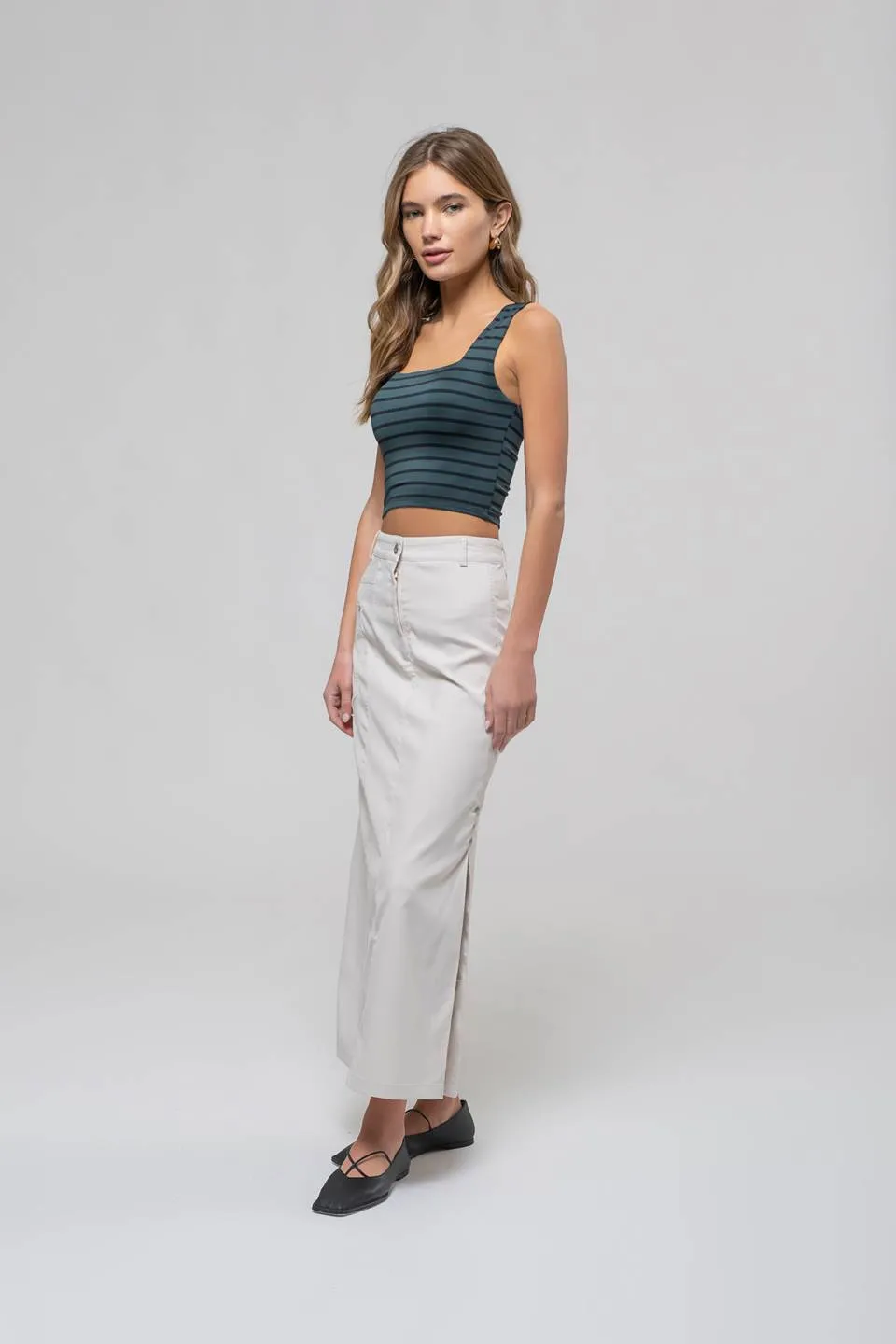 STRIPE SQUARE NECK SLEEVELESS KNIT CROP TOP sold by Blu Pepper product image thumbnail 3