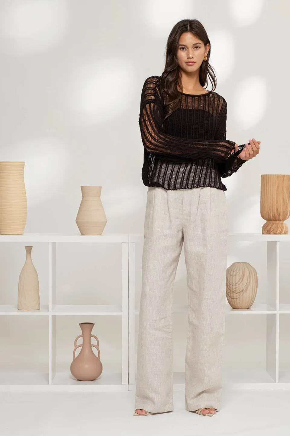 SHEER CROCHET LADDER KNIT PULLOVER SWEATER sold by Blu Pepper product image thumbnail 5