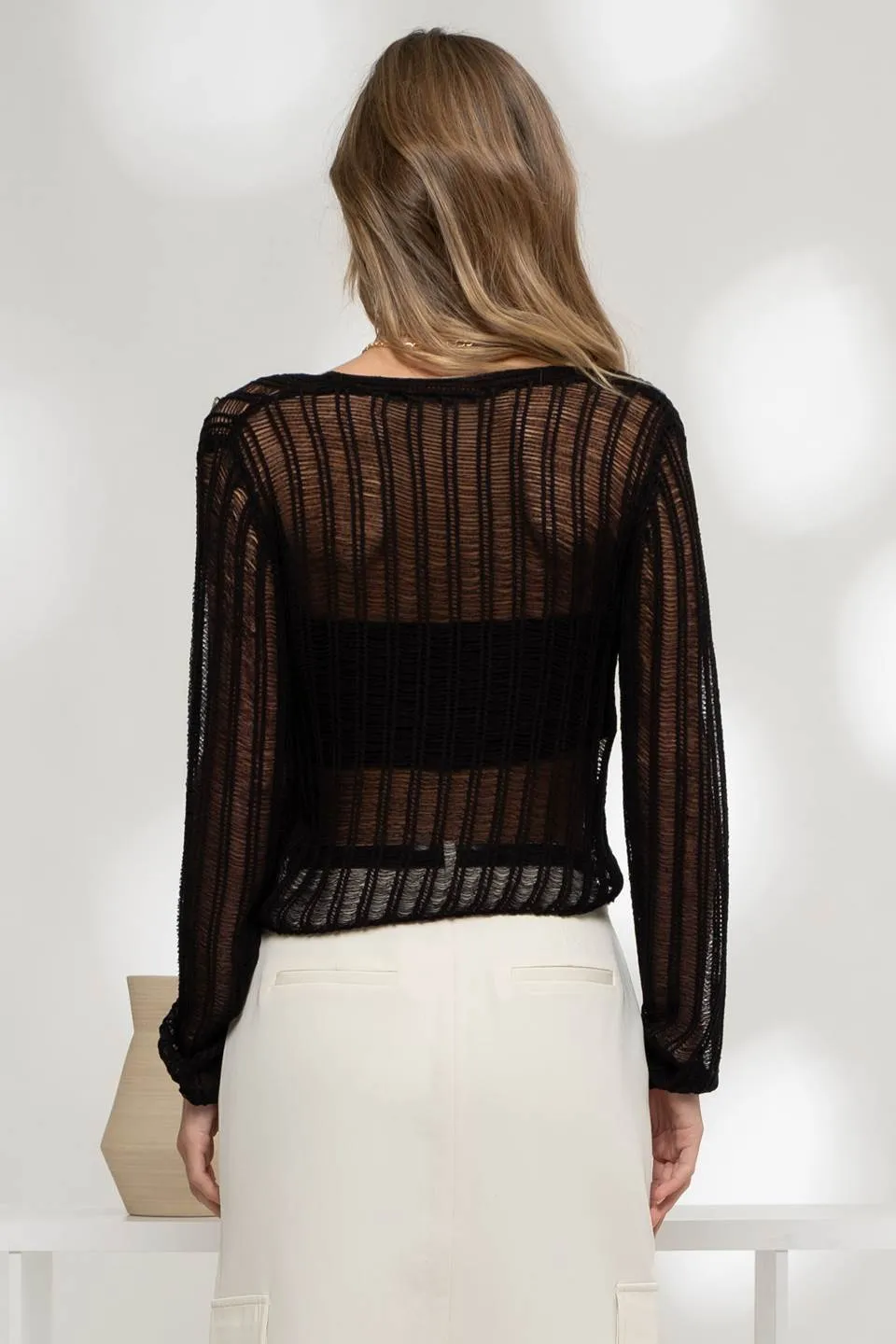 FRONT HOOK AND EYE CROCHET KNIT CARDIGAN sold by Blu Pepper product image thumbnail 2